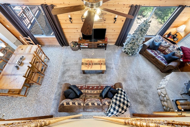 living area with ceiling fan