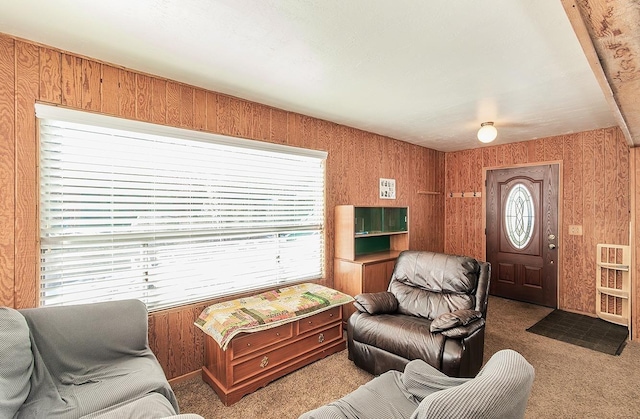 living area featuring carpet flooring