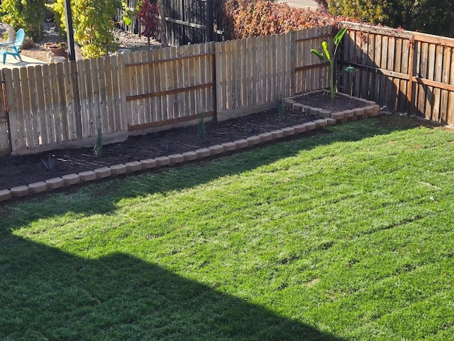 view of yard with a fenced backyard