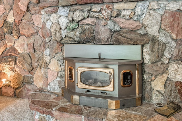 details featuring a wood stove