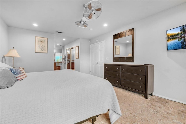 71 E Gettysburg Ave, Fresno, CA 93704 - bedroom featuring recessed lighting, light colored carpet, and connected bathroom