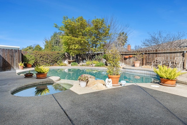 view of swimming pool with a patio area, a fenced backyard, and a fenced in pool