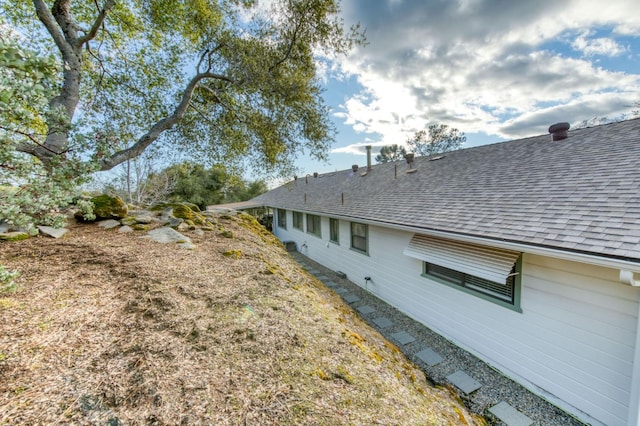 view of home's exterior featuring roof with shingles