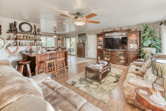 living room featuring light wood-style floors