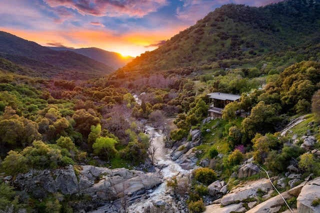 property view of mountains with a wooded view