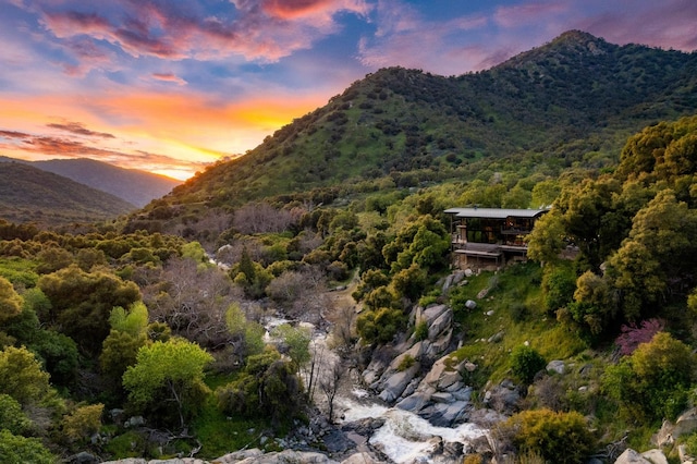 property view of mountains with a wooded view