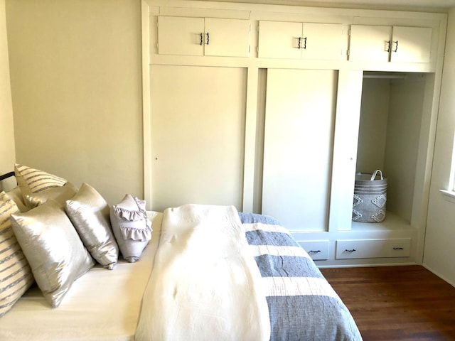 bedroom featuring dark wood finished floors and a closet