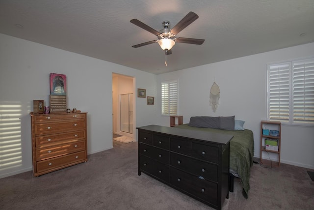 bedroom with carpet flooring, ceiling fan, and baseboards