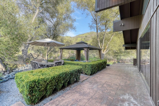 view of patio / terrace featuring a gazebo