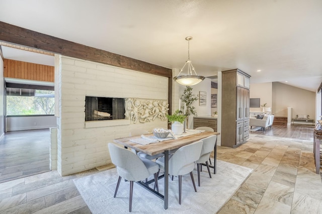 dining space with recessed lighting, beam ceiling, and baseboards