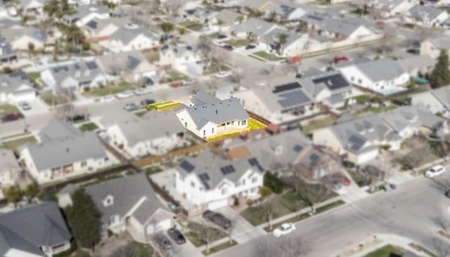 15877 W C St, Kerman, CA 93630 - aerial overview of property's location featuring nearby suburban area and property boundaries highlighted