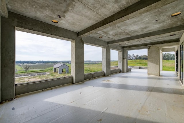 interior space with a rural view