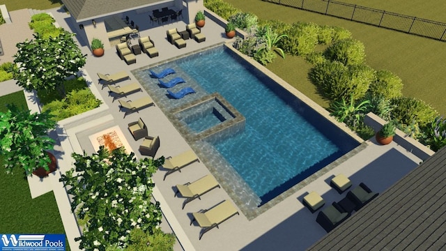 view of pool with a patio area and fence