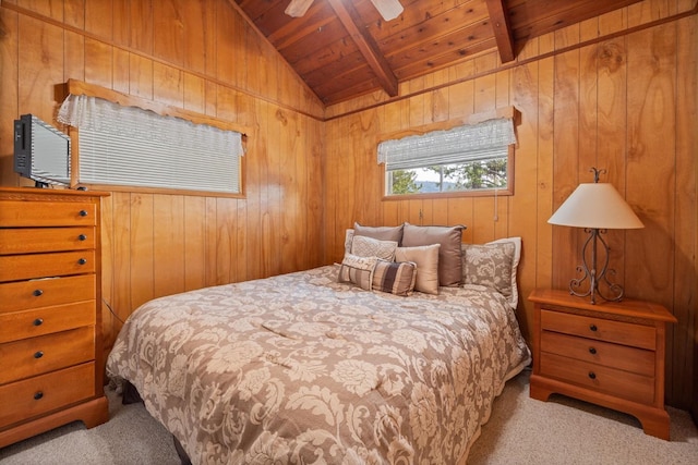 39118 Lake Dr, Bass Lake, CA 93604 - bedroom featuring wood ceiling, carpet, and wooden walls
