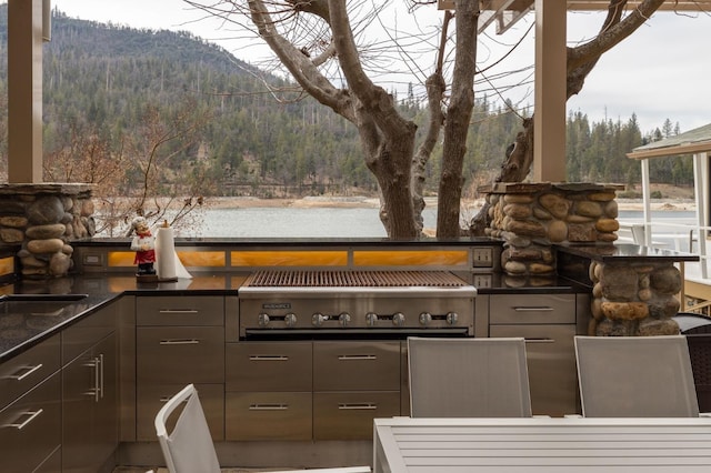 39118 Lake Dr, Bass Lake, CA 93604 - view of patio / terrace featuring a wooded view, a mountain view, and area for grilling