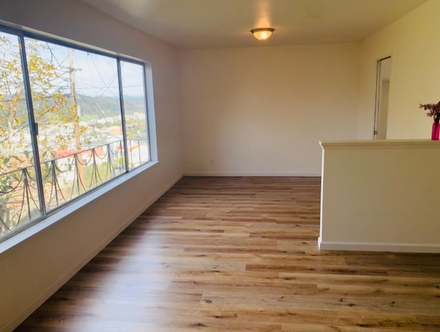 spare room featuring baseboards and wood finished floors