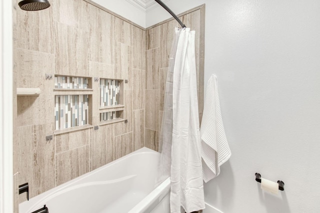 bathroom with shower / bathtub combination with curtain