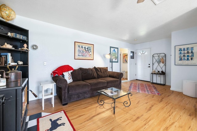 living room featuring wood finished floors and baseboards