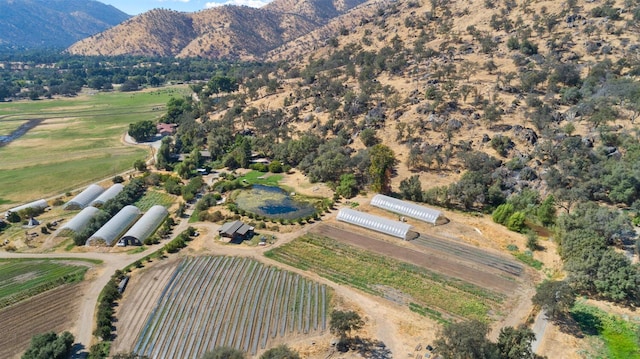 aerial view with a mountain view and a rural view