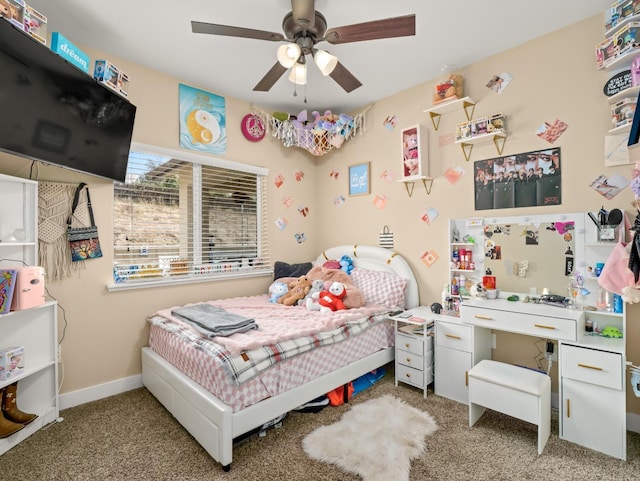 40023 Woodsong Way, Oakhurst, CA 93644 - bedroom with carpet flooring, a ceiling fan, and baseboards
