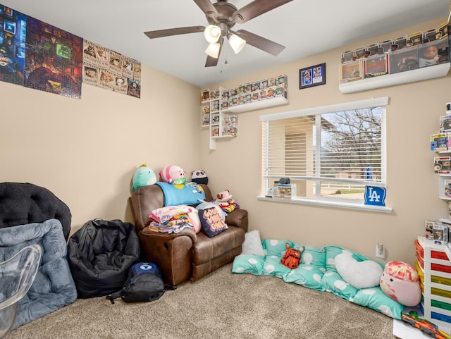 40023 Woodsong Way, Oakhurst, CA 93644 - recreation room featuring a ceiling fan and carpet flooring