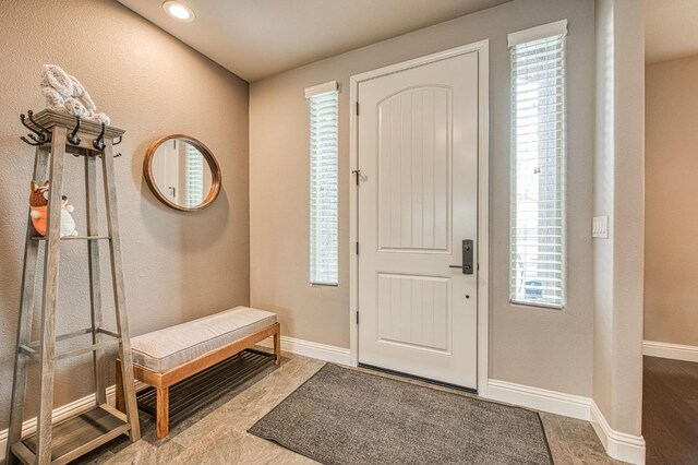 foyer featuring baseboards and a wealth of natural light