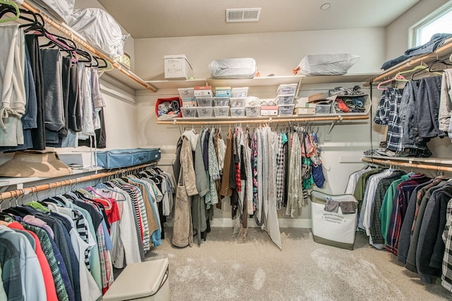 walk in closet featuring visible vents and carpet flooring