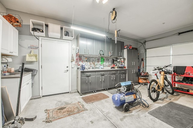 garage featuring a workshop area