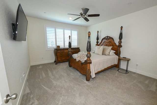 bedroom featuring carpet flooring, ceiling fan, and baseboards