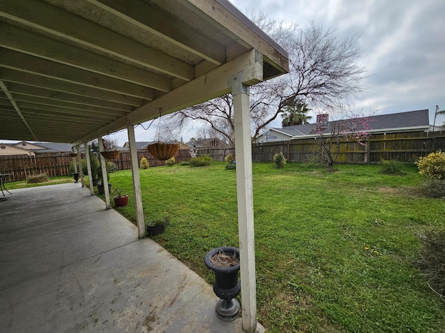 view of yard featuring a patio and a fenced backyard