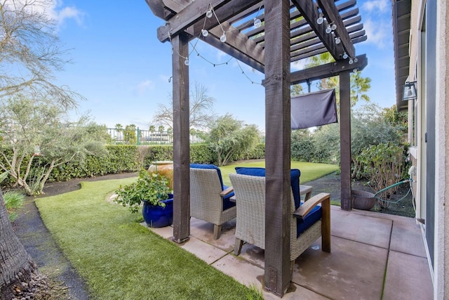 view of patio / terrace with fence and a pergola