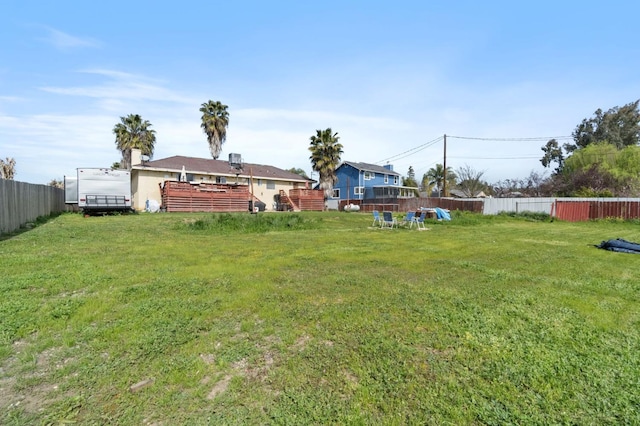 view of yard featuring a wooden deck and a fenced backyard