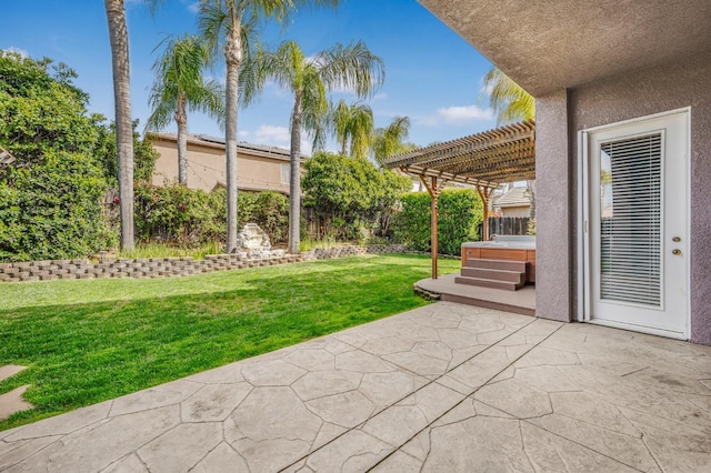 2565 Powers Ave, Clovis, CA 93619 - view of yard with a pergola, fence, a patio, and a hot tub