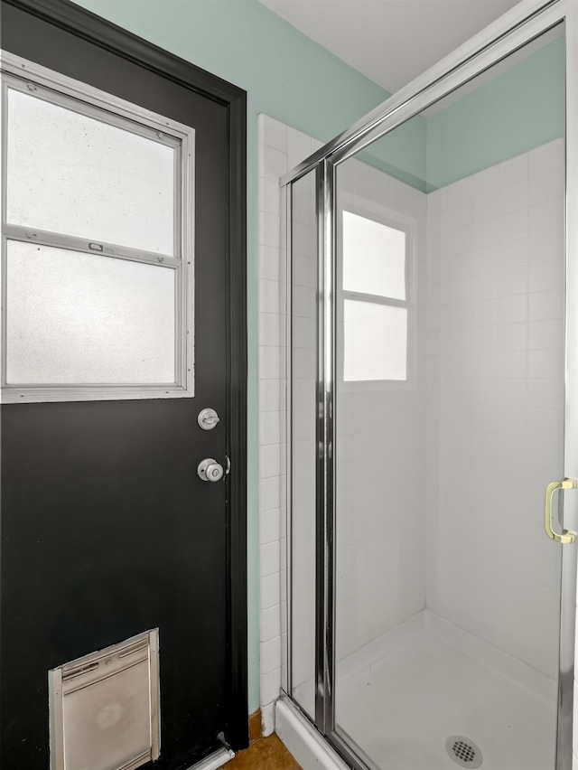 full bathroom featuring a wealth of natural light and a stall shower