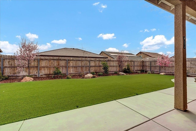 view of yard with a patio and a fenced backyard