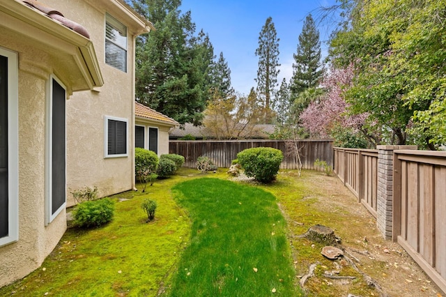 view of yard with a fenced backyard