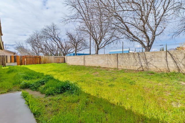 view of yard with a fenced backyard