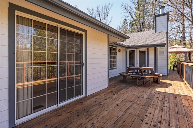 wooden terrace featuring french doors