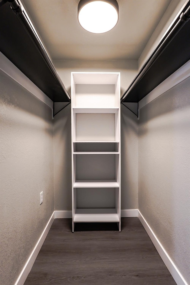 spacious closet with dark wood-style flooring