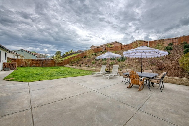 view of patio / terrace featuring outdoor dining area and a fenced backyard