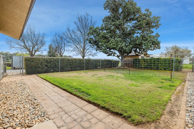 view of yard with fence and a gate