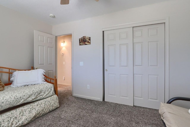 29878 Deer Trail Ln, Coarsegold, CA 93614 - carpeted bedroom featuring a closet, baseboards, and a ceiling fan