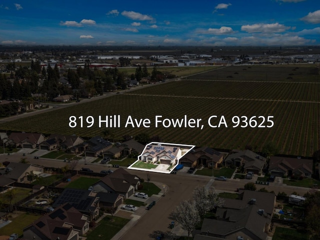 819 Hill Ave, Fowler, CA 93625 - aerial view of property and surrounding area featuring property parcel outlined