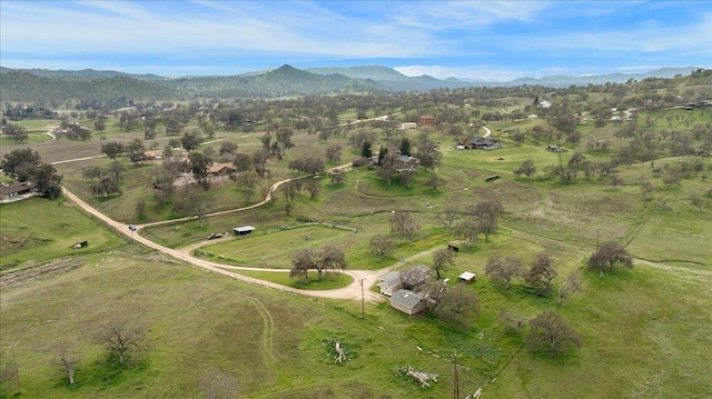 bird's eye view with a mountain view and a rural view