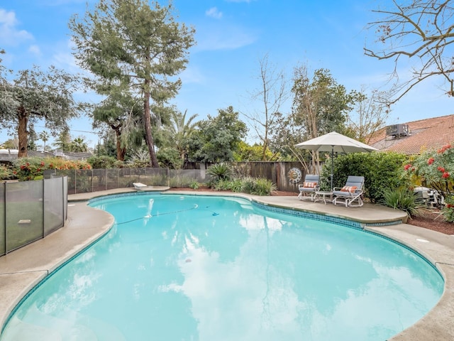 view of swimming pool with a fenced in pool, a patio, and a fenced backyard