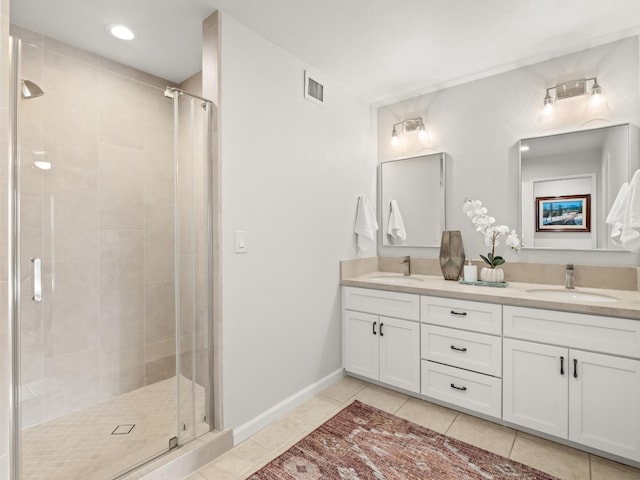 full bath featuring tile patterned floors, a shower stall, and a sink