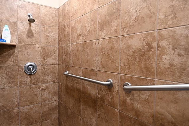 interior details featuring a tile shower