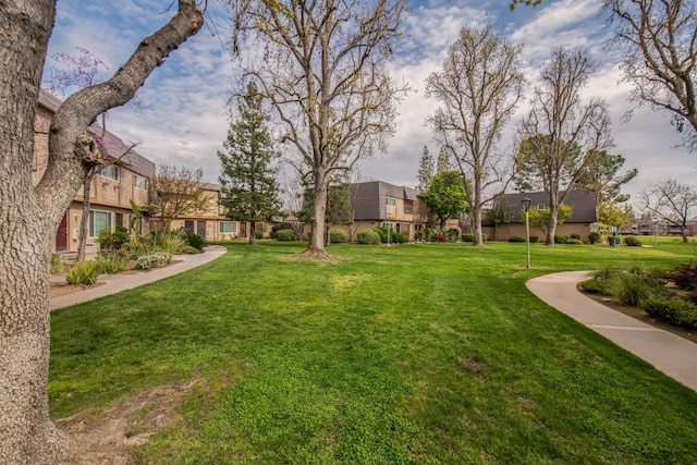 view of property's community featuring a residential view and a lawn