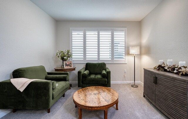 sitting room with light carpet and baseboards