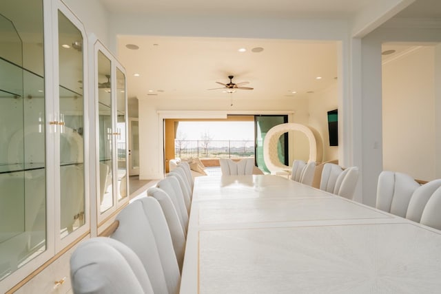 dining space featuring recessed lighting and a ceiling fan